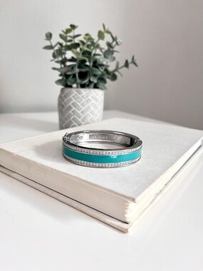 Ann Taylor Blue Enamel Rhinestone Hinged Bracelet Costume Jewelry